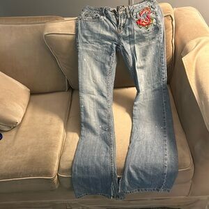 Squeeze Denim Distressed Embroidered Jeans